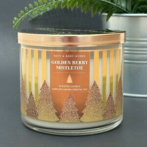 BBW Golden Berry Mistletoe Bath & Body Works 3 Wick Candle